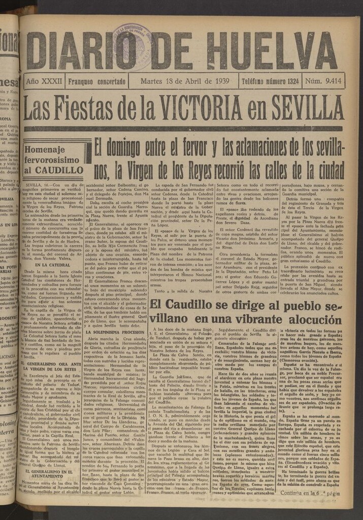 Miniatura de Diario de Huelva : periódico independiente del 18 de abril de 1939
