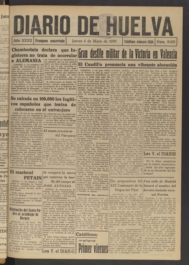 Miniatura de Diario de Huelva : periódico independiente del 4 de mayo de 1939