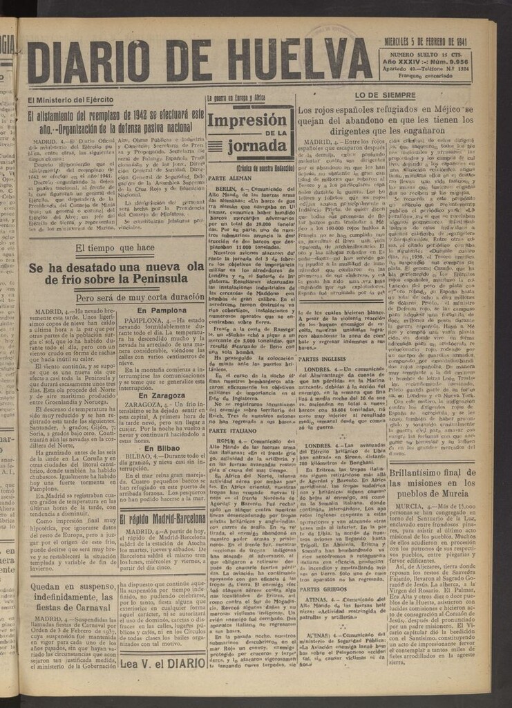 Miniatura de Diario de Huelva : periódico independiente del 5 de febrero de 1941