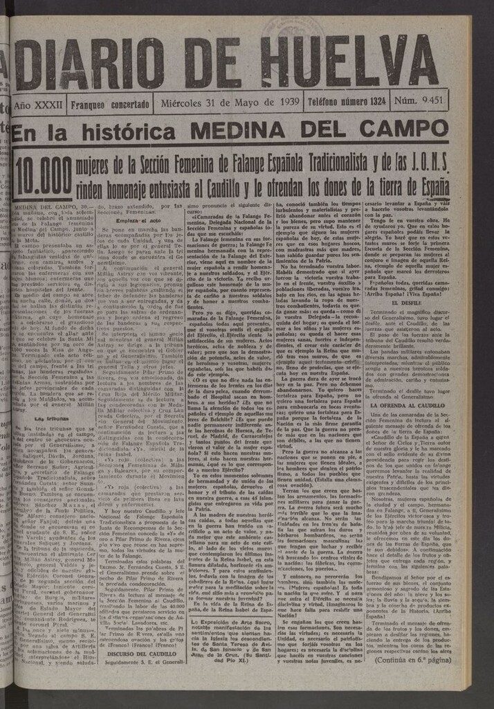 Miniatura de Diario de Huelva : periódico independiente del 31 de mayo de 1939