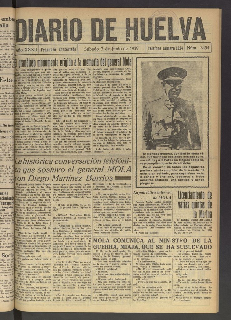 Miniatura de Diario de Huelva : periódico independiente del 3 de junio de 1939