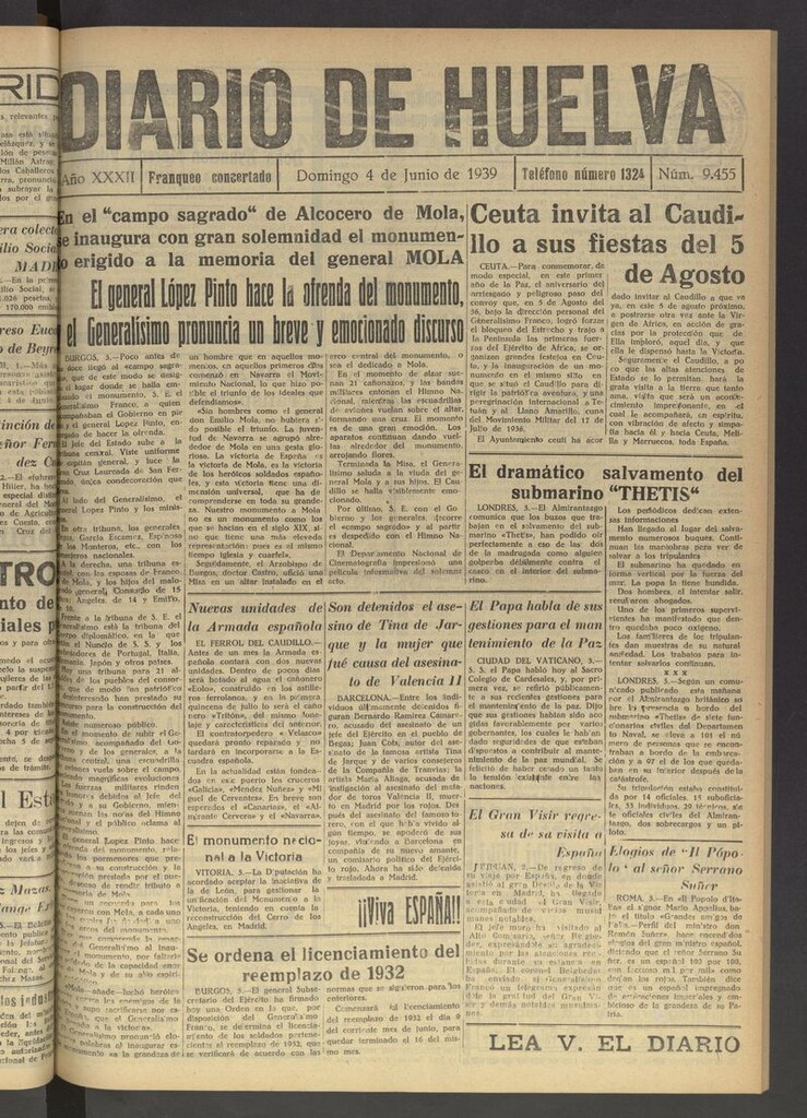 Miniatura de Diario de Huelva : periódico independiente del 4 de junio de 1939
