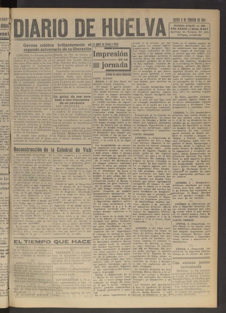 Miniatura de Diario de Huelva : periódico independiente del 6 de febrero de 1941