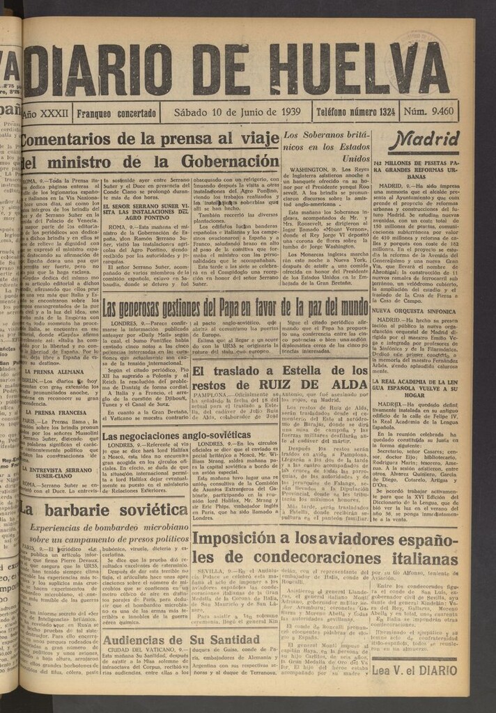 Miniatura de Diario de Huelva : periódico independiente del 10 de junio de 1939