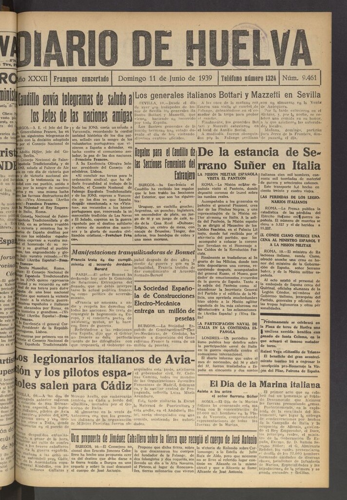 Miniatura de Diario de Huelva : periódico independiente del 11 de junio de 1939