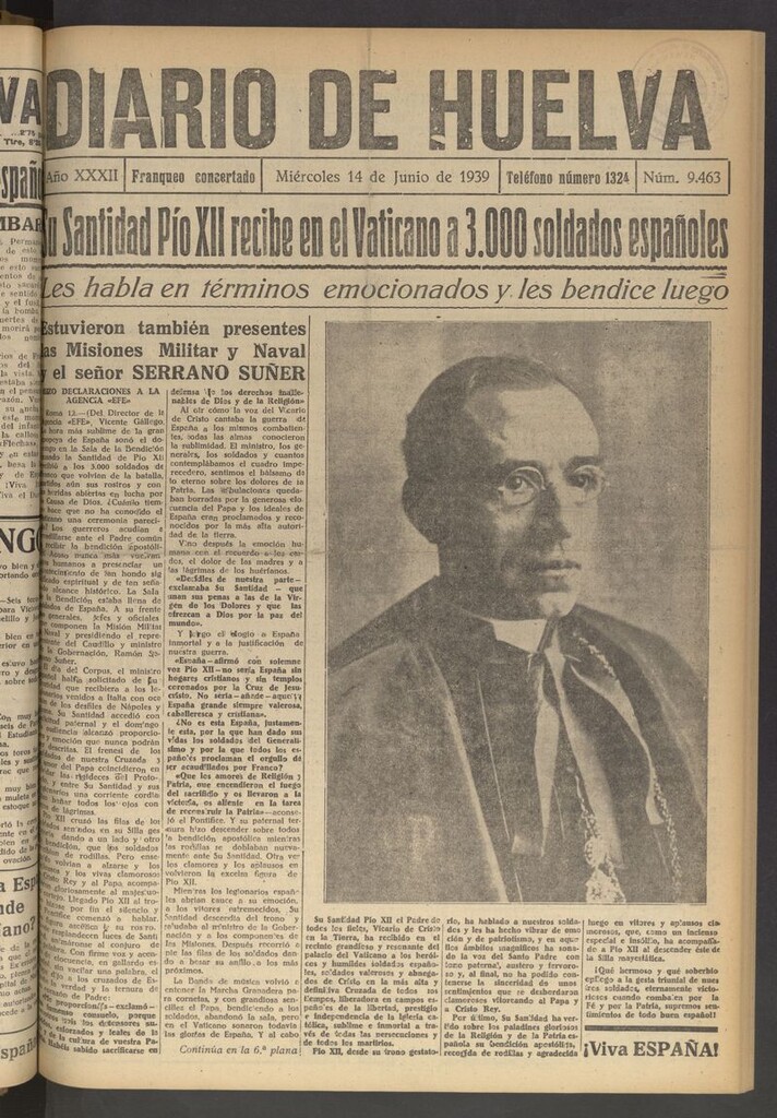 Miniatura de Diario de Huelva : periódico independiente del 14 de junio de 1939