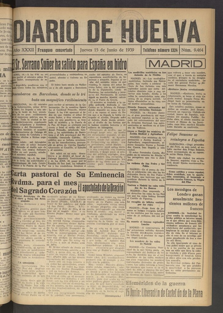Miniatura de Diario de Huelva : periódico independiente del 15 de junio de 1939