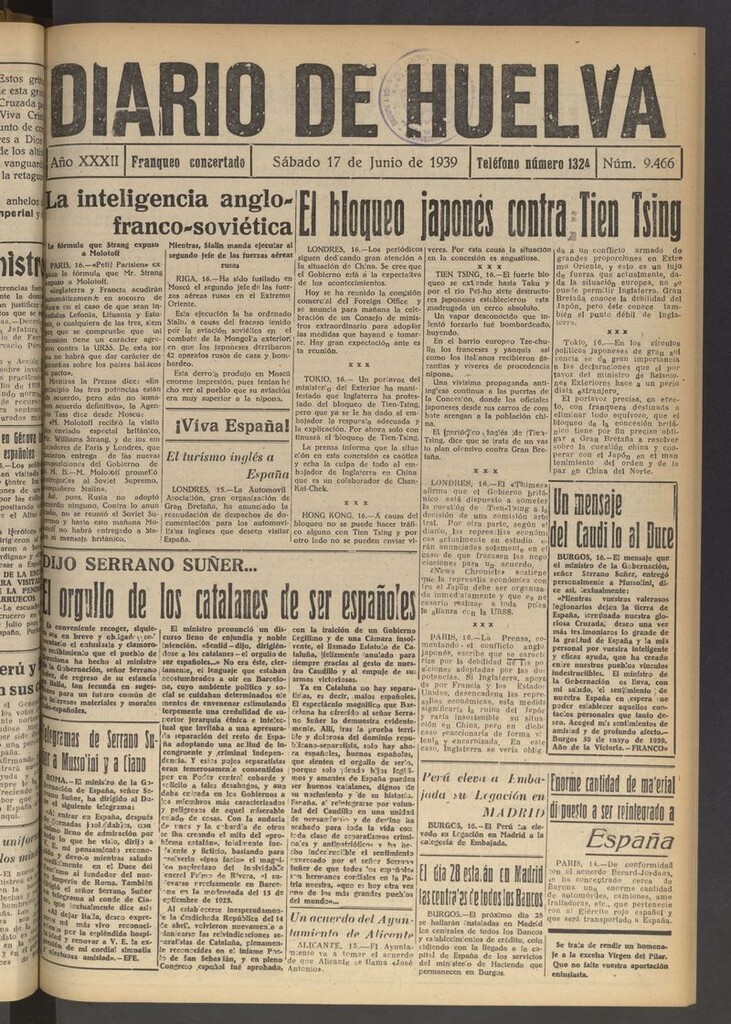 Miniatura de Diario de Huelva : periódico independiente del 17 de junio de 1939