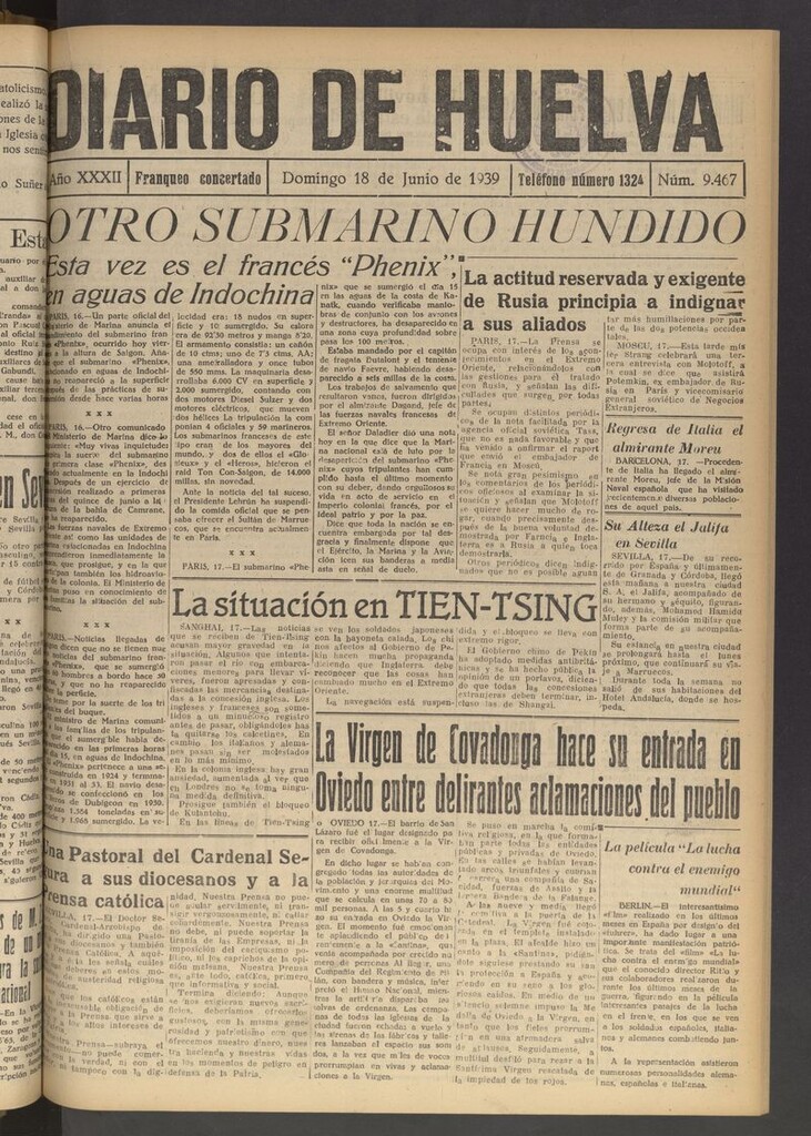 Miniatura de Diario de Huelva : periódico independiente del 18 de junio de 1939
