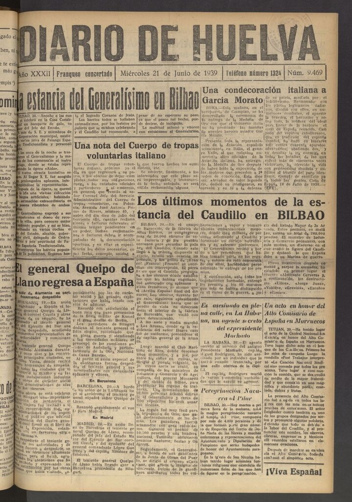 Miniatura de Diario de Huelva : periódico independiente del 21 de junio de 1939