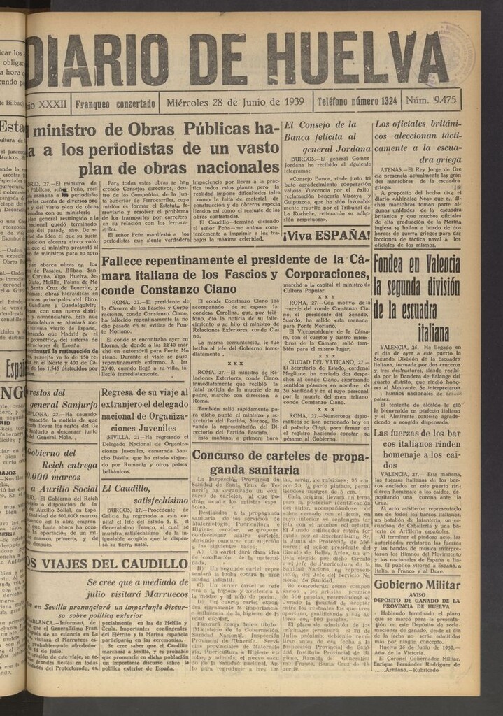 Miniatura de Diario de Huelva : periódico independiente del 28 de junio de 1939