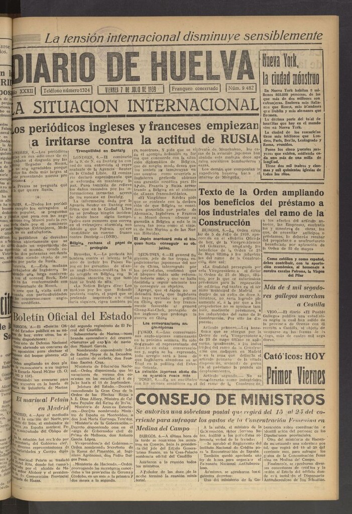 Miniatura de Diario de Huelva : periódico independiente del 7 de julio de 1939