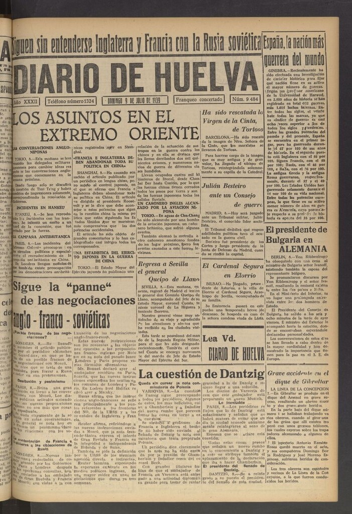 Miniatura de Diario de Huelva : periódico independiente del 9 de julio de 1939