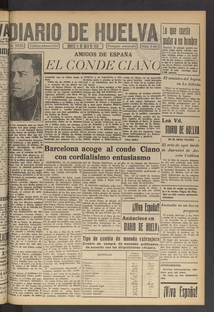 Miniatura de Diario de Huelva : periódico independiente del 11 de julio de 1939