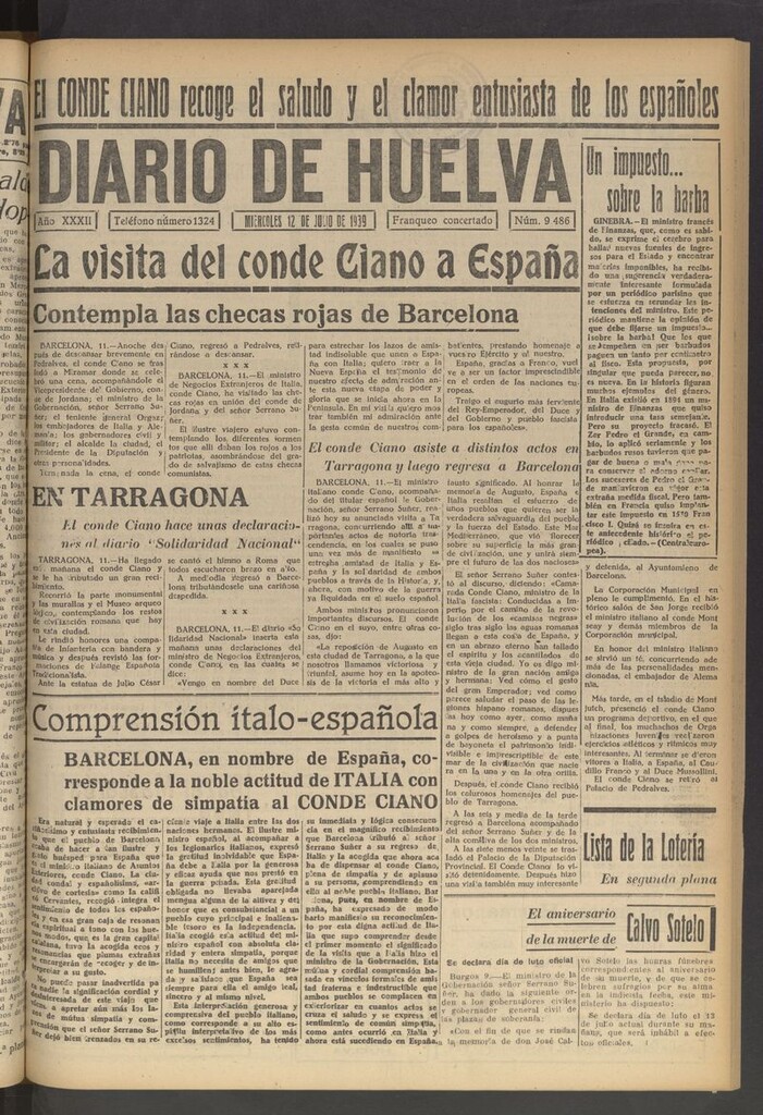 Miniatura de Diario de Huelva : periódico independiente del 12 de julio de 1939