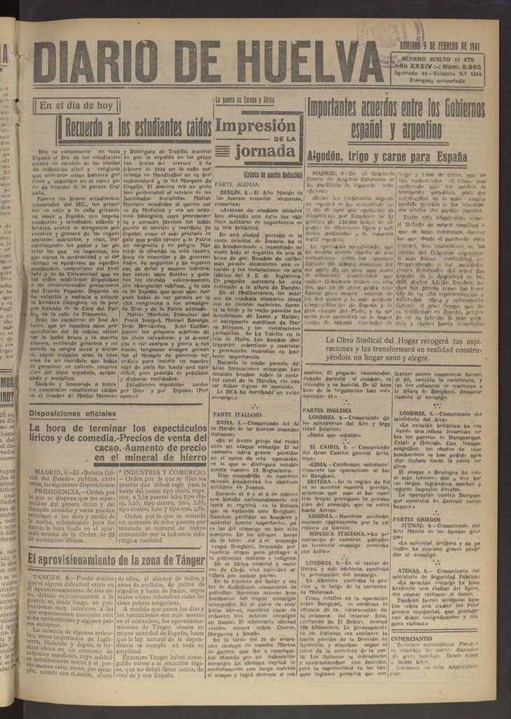 Miniatura de Diario de Huelva : periódico independiente del 9 de febrero de 1941
