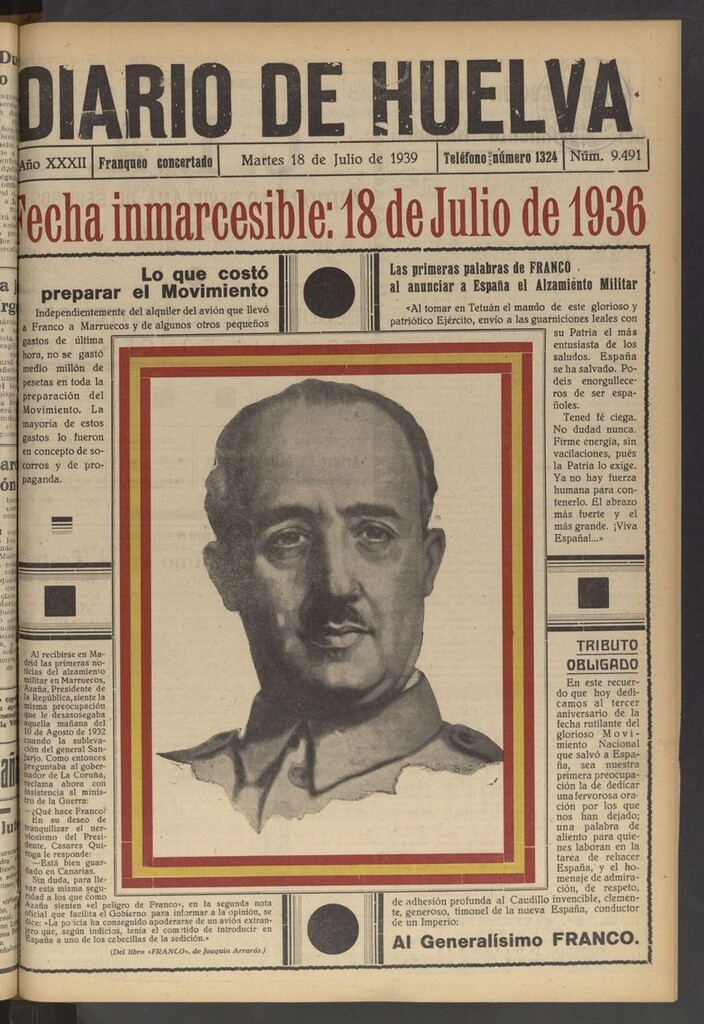 Miniatura de Diario de Huelva : periódico independiente del 18 de julio de 1939