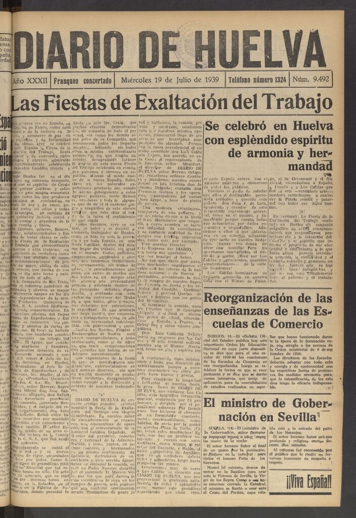 Miniatura de Diario de Huelva : periódico independiente del 19 de julio de 1939