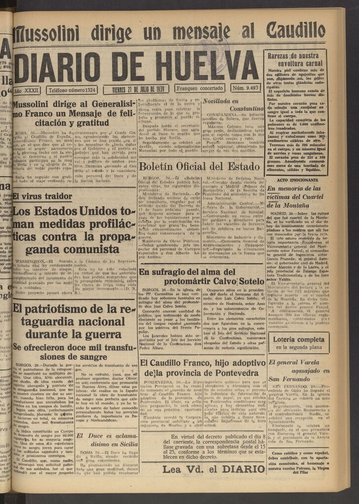 Miniatura de Diario de Huelva : periódico independiente del 21 de julio de 1939