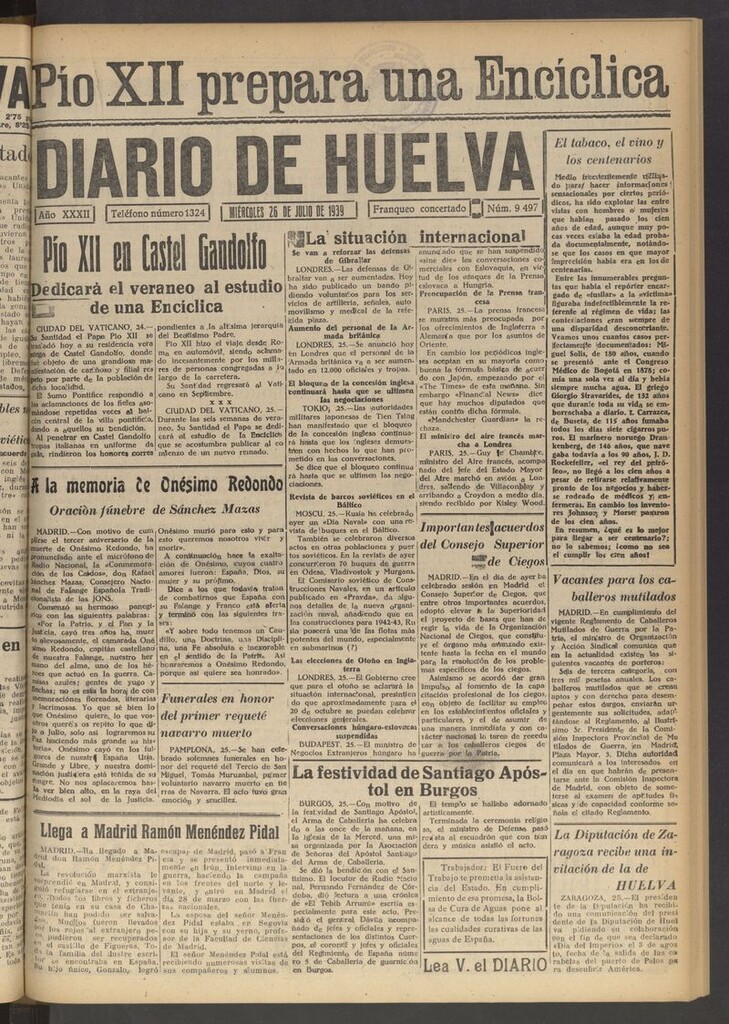 Miniatura de Diario de Huelva : periódico independiente del 26 de julio de 1939