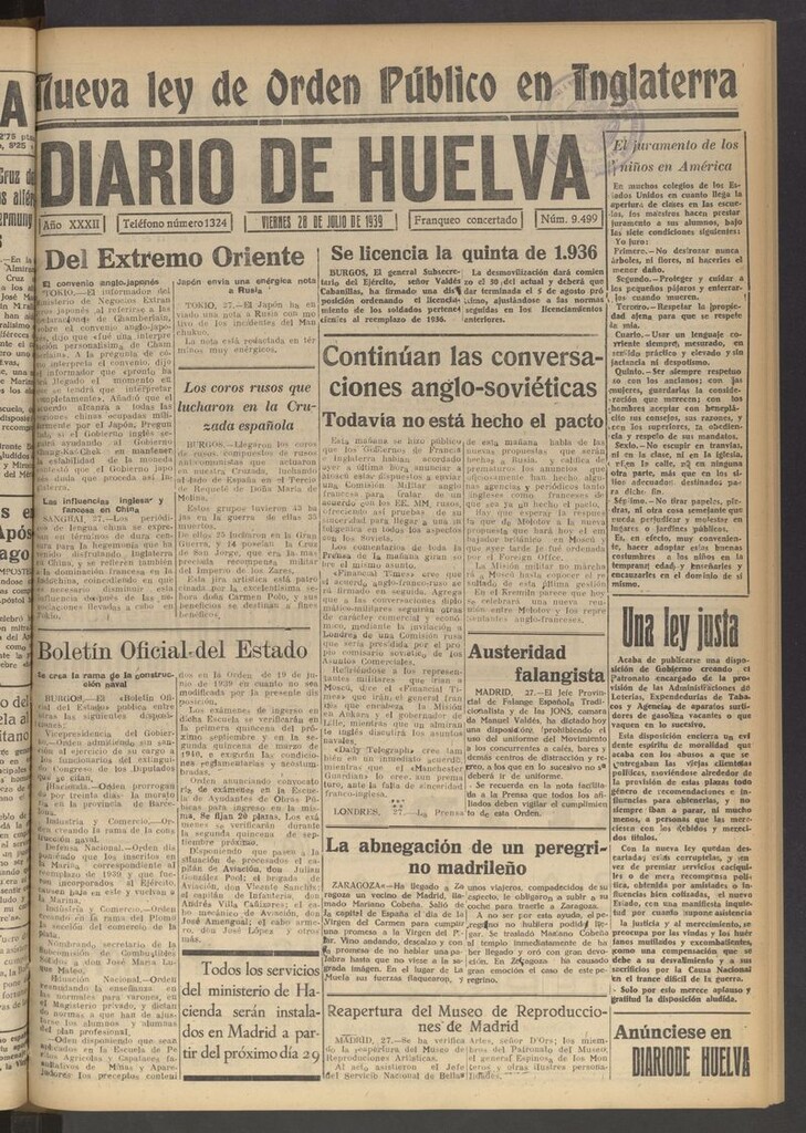 Miniatura de Diario de Huelva : periódico independiente del 28 de julio de 1939