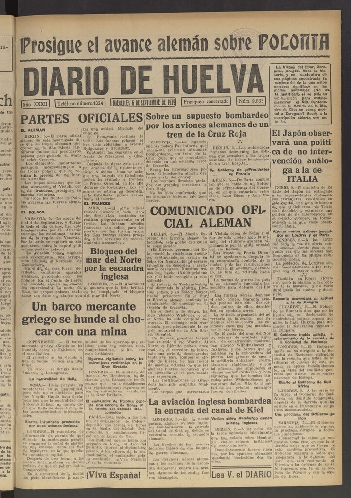 Miniatura de Diario de Huelva : periódico independiente del 6 de septiembre de 1939