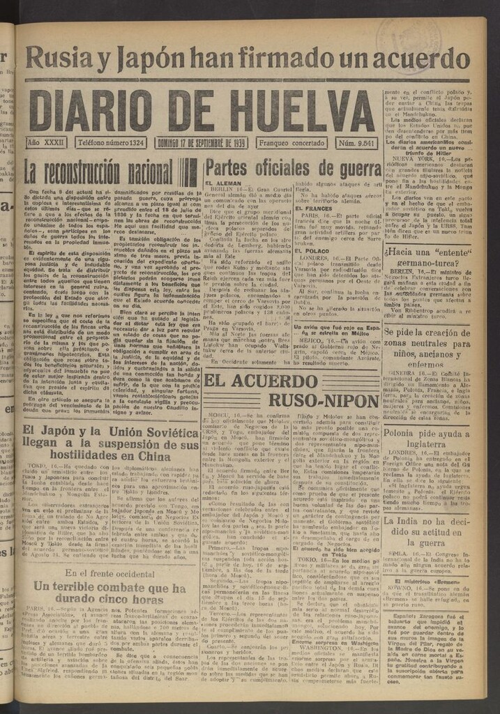 Miniatura de Diario de Huelva : periódico independiente del 17 de septiembre de 1939