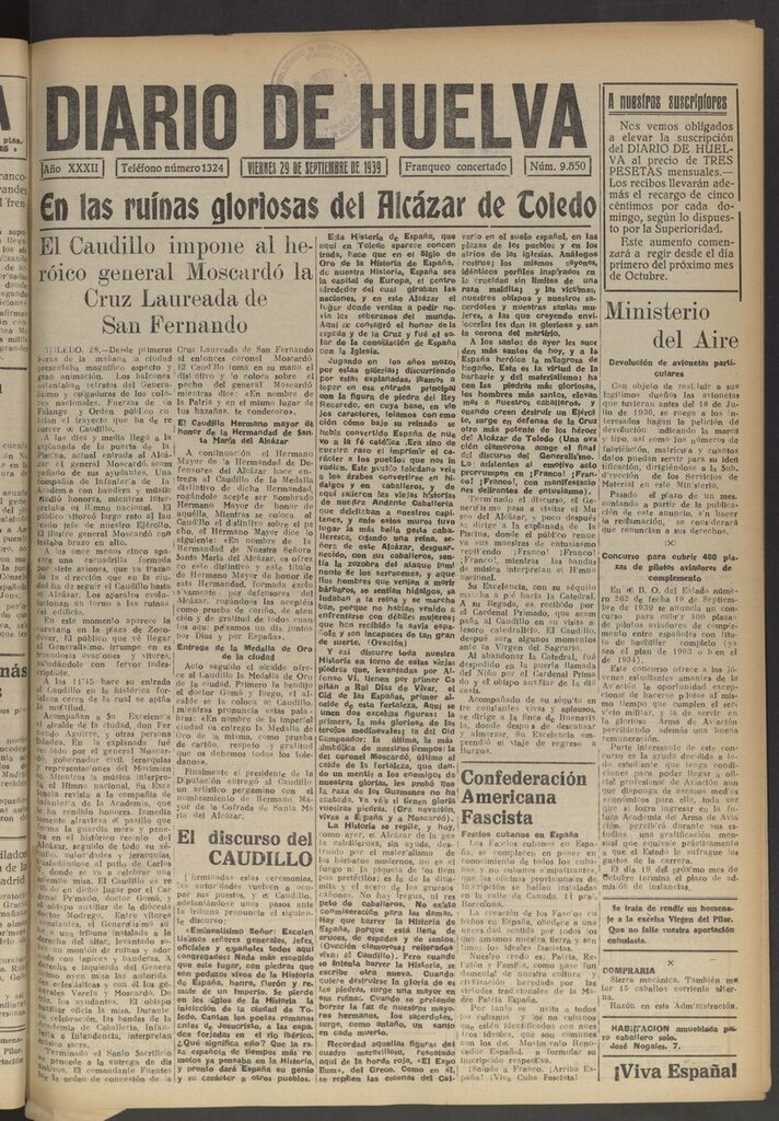 Miniatura de Diario de Huelva : periódico independiente del 29 de septiembre de 1939