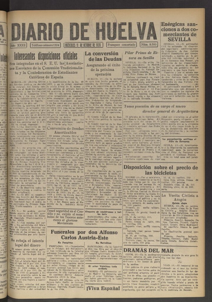 Miniatura de Diario de Huelva : periódico independiente del 11 de octubre de 1939