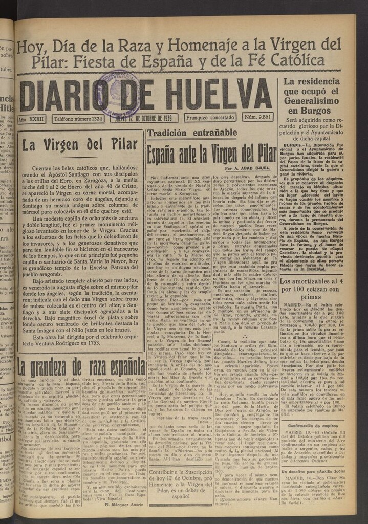 Miniatura de Diario de Huelva : periódico independiente del 12 de octubre de 1939