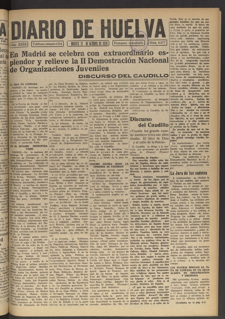 Miniatura de Diario de Huelva : periódico independiente del 31 de octubre de 1939