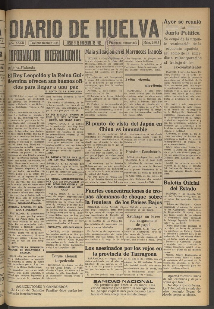Miniatura de Diario de Huelva : periódico independiente del 9 de noviembre de 1939