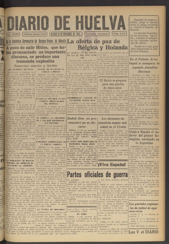 Miniatura de Diario de Huelva : periódico independiente del 10 de noviembre de 1939