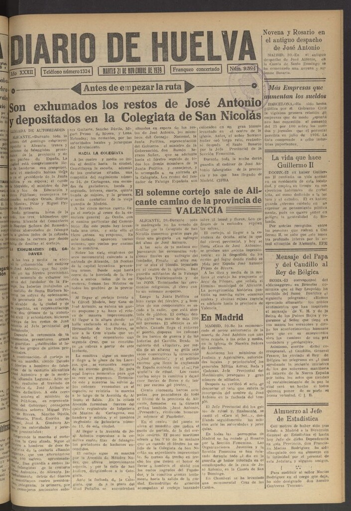 Miniatura de Diario de Huelva : periódico independiente del 21 de noviembre de 1939