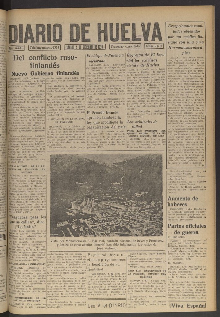 Miniatura de Diario de Huelva : periódico independiente del 2 de diciembre de 1939