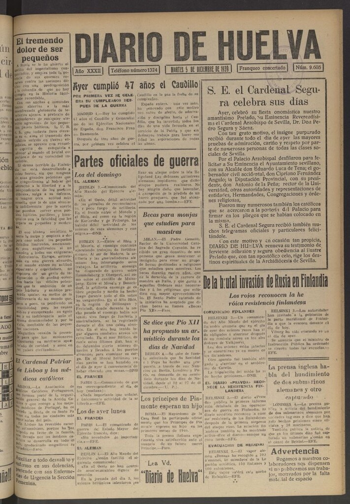Miniatura de Diario de Huelva : periódico independiente del 5 de diciembre de 1939