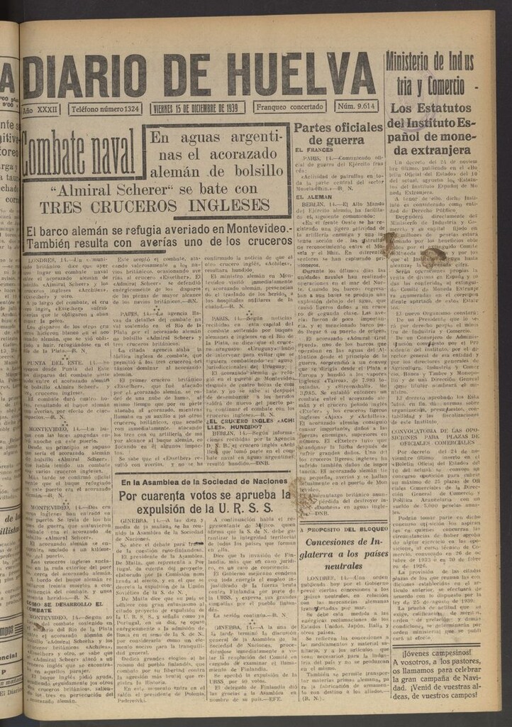 Miniatura de Diario de Huelva : periódico independiente del 15 de diciembre de 1939