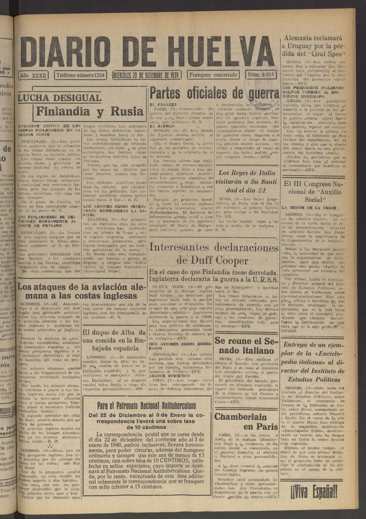 Miniatura de Diario de Huelva : periódico independiente del 20 de diciembre de 1939
