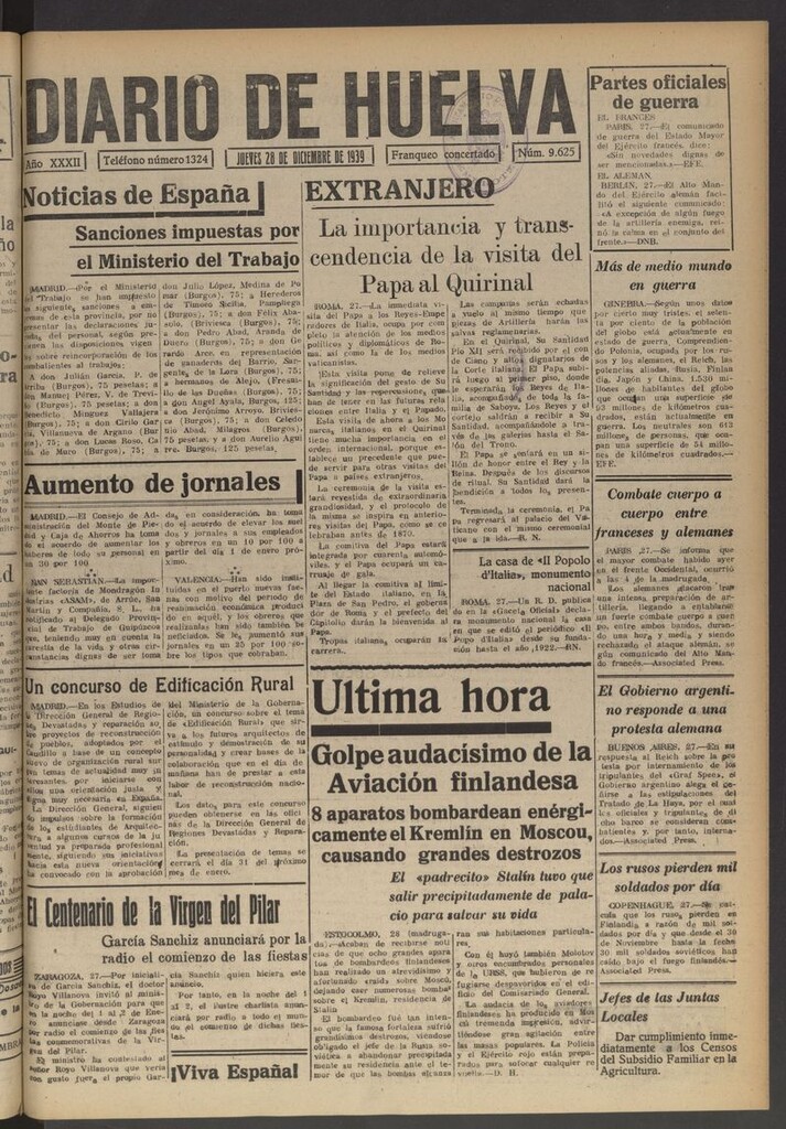 Miniatura de Diario de Huelva : periódico independiente del 28 de diciembre de 1939