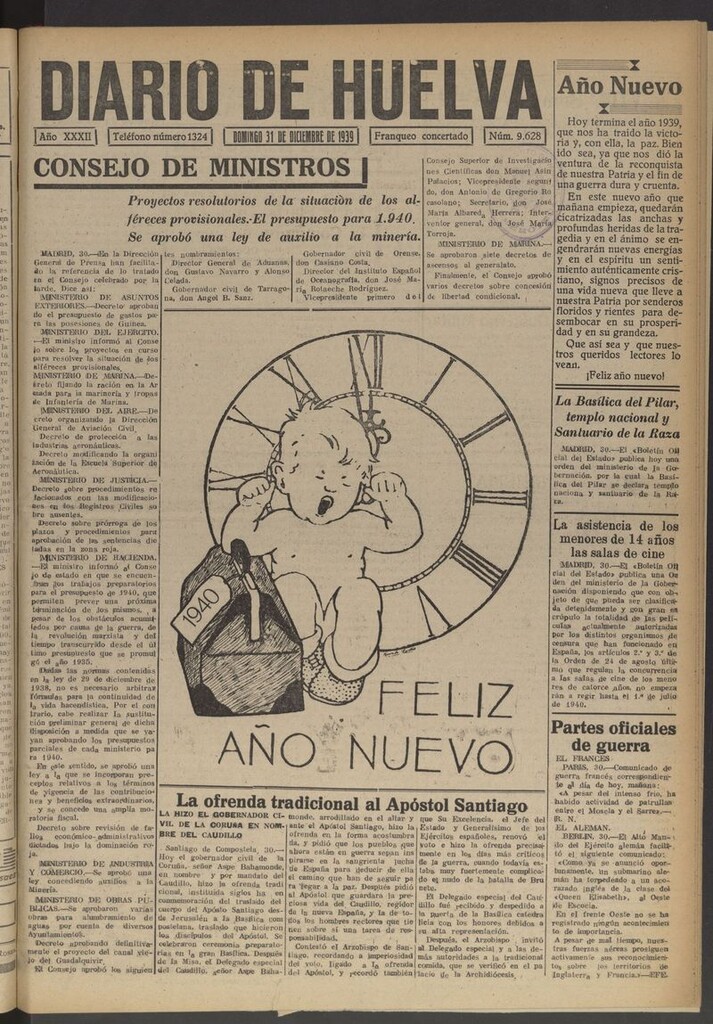 Miniatura de Diario de Huelva : periódico independiente del 31 de diciembre de 1939