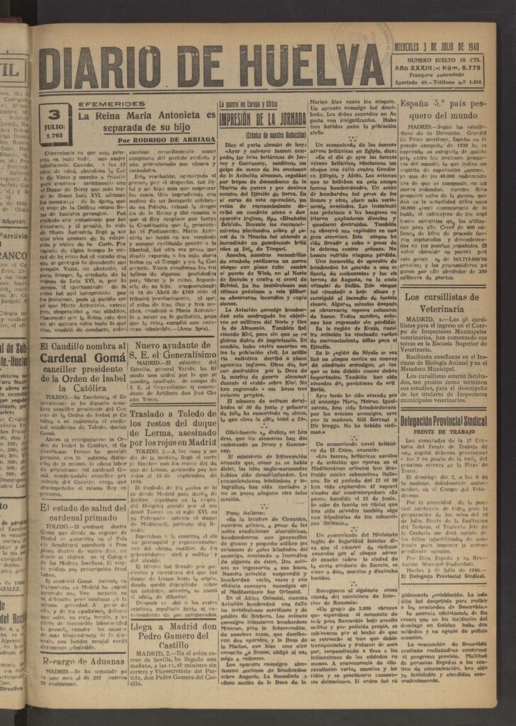 Miniatura de Diario de Huelva : periódico independiente del 3 de julio de 1940