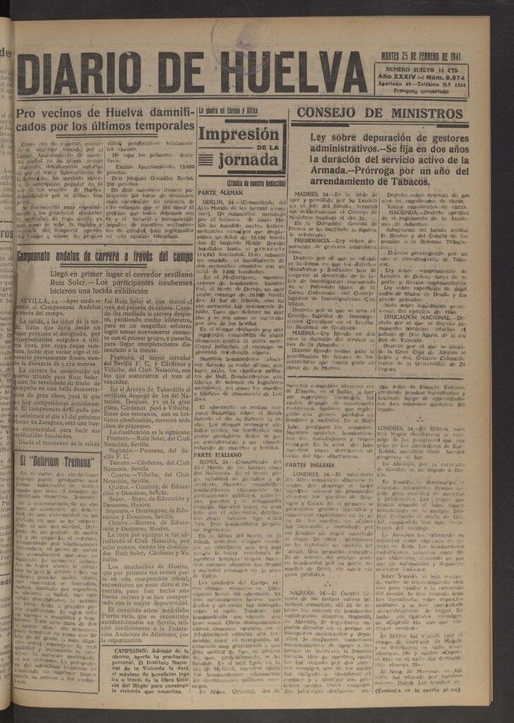 Miniatura de Diario de Huelva : periódico independiente del 25 de febrero de 1941
