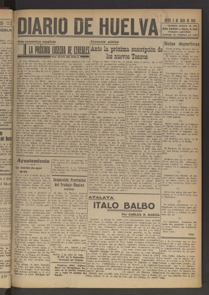 Miniatura de Diario de Huelva : periódico independiente del 4 de julio de 1940