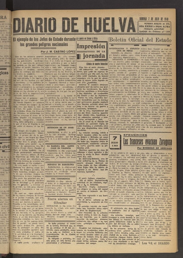 Miniatura de Diario de Huelva : periódico independiente del 7 de julio de 1940