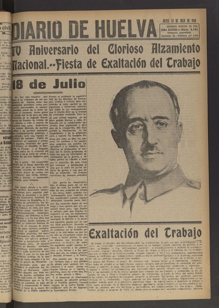 Miniatura de Diario de Huelva : periódico independiente del 18 de julio de 1940