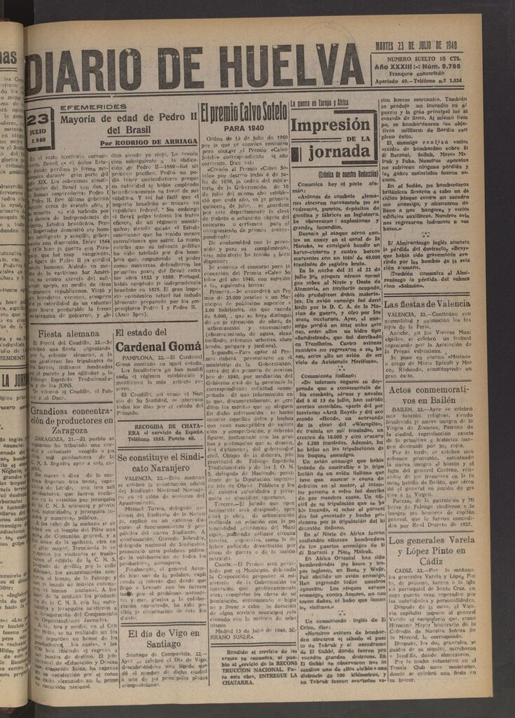 Miniatura de Diario de Huelva : periódico independiente del 23 de julio de 1940