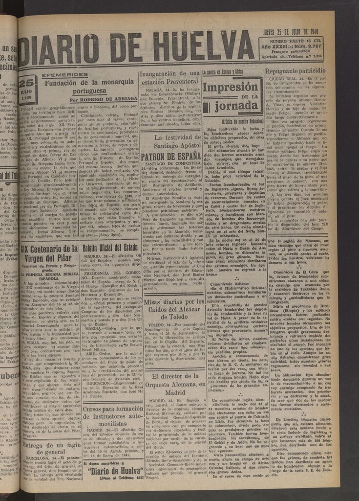 Miniatura de Diario de Huelva : periódico independiente del 25 de julio de 1940