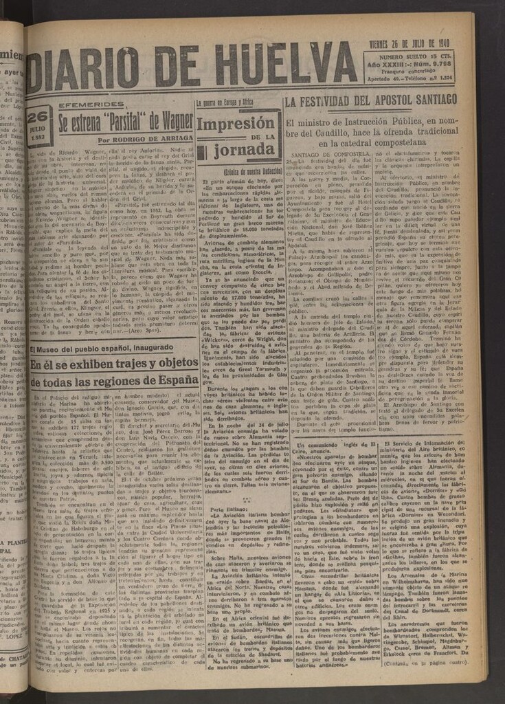 Miniatura de Diario de Huelva : periódico independiente del 26 de julio de 1940