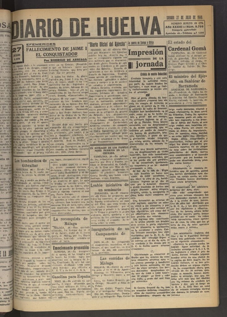 Miniatura de Diario de Huelva : periódico independiente del 27 de julio de 1940