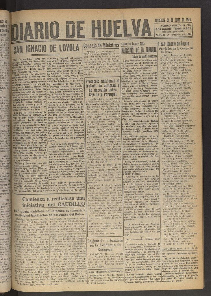 Miniatura de Diario de Huelva : periódico independiente del 31 de julio de 1940